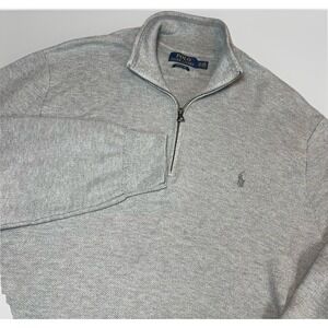 Polo Ralph Lauren 1/4‎ Zip Waffle Knit Gray Sweater Men 2XL Pima Cotton